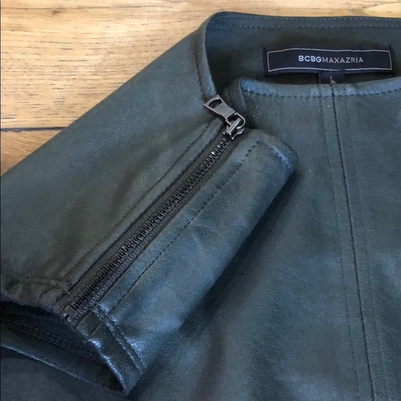 (Sold) BCBG Karlee Faux Leather Shift Dress Green - Picture 6 of 8